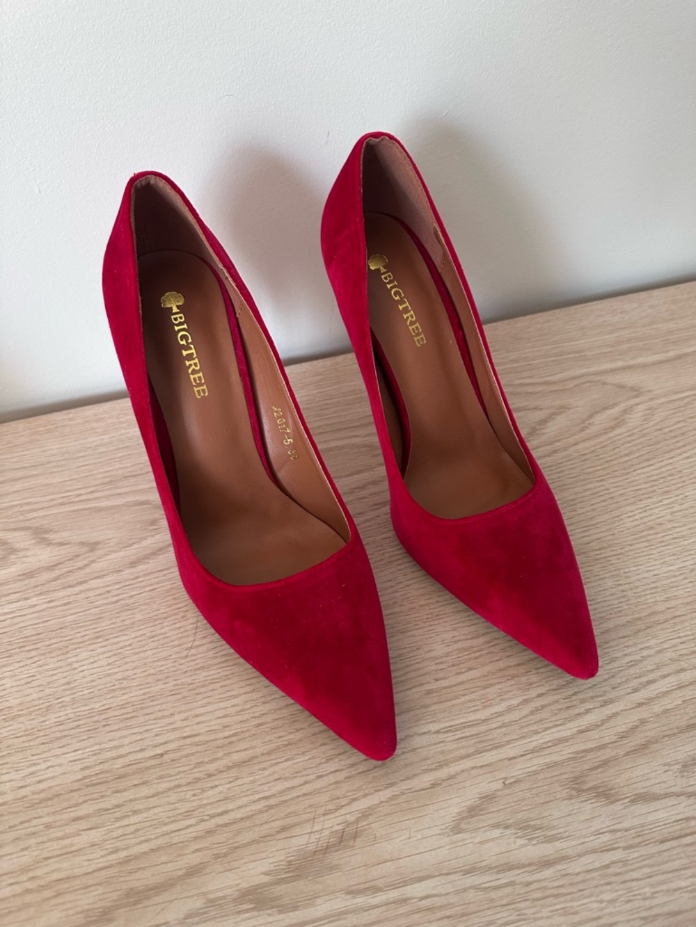 Red Suede Pointed-Toe Pumps for Women
